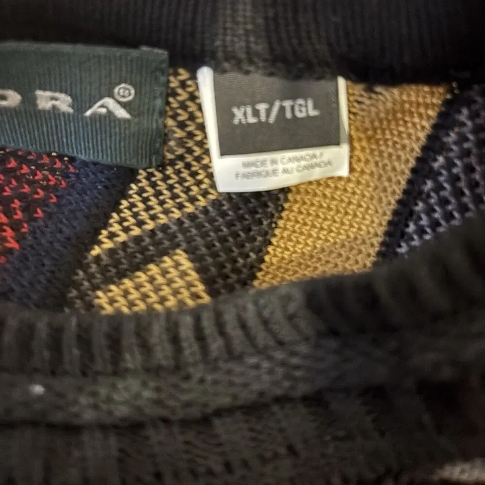 Vintage 1990s Hiphop TUNDRA Textured Sweater XLT Cotton Canada Coogi Colorful - Picture 5 of 8